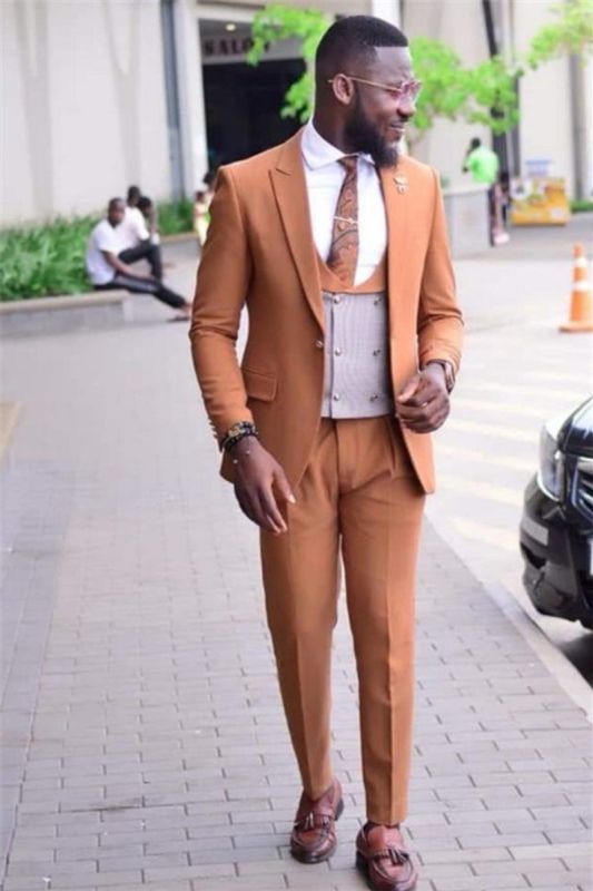 Men Caramel Slim Fit Dinner Suit |  Formal Custom Prom Suit Tuxedo Three Piece