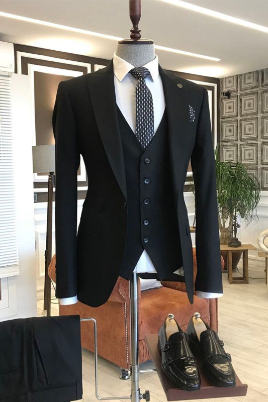 Simple Black One-button Formal Business Slim Men Three Piece Suits