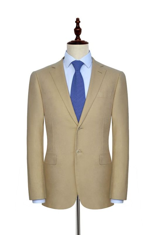 Khaki Lined Men Suit With Notched Lapel |  Two Button Flap Pocket Casual Suit