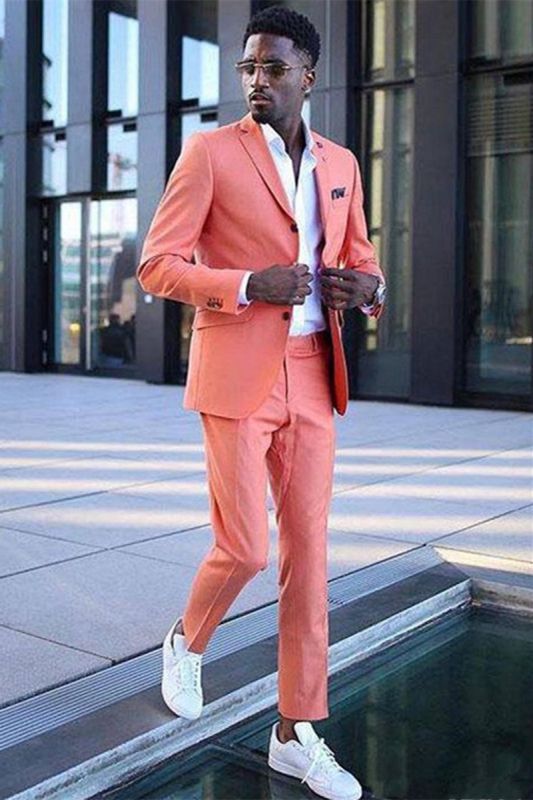 Jeffrey Coral Stylish Notch Lapel Slim Fit Men Suit
