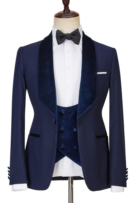 Navy Velvet Best Fit Three Piece Shiny Men Suits