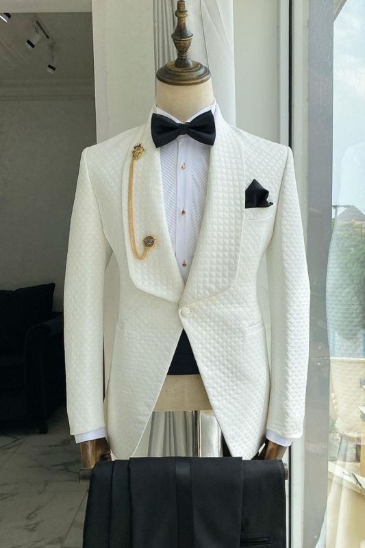James New White Shawl Lapel Plaid Two Pieces Wedding Suits