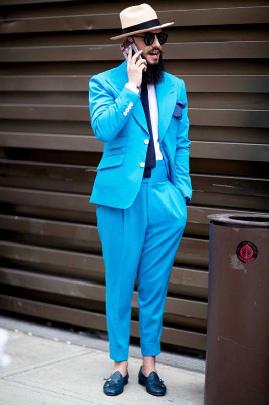 Abbott Ocean Blue Skinny Pointed Lapel Men Fit For Prom