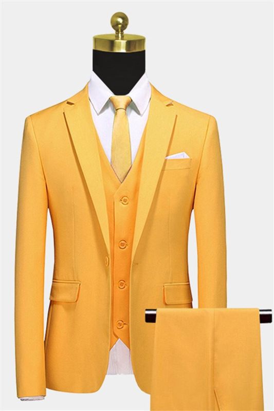 Gold Three Piece Notch Lapel Men Suit |  Corey Formal Tuxedo