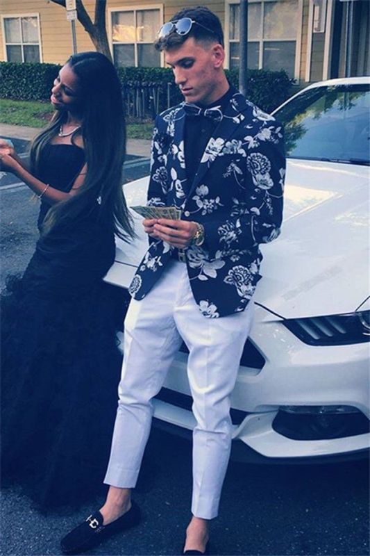 New Men Printed Two Piece Notched Lapel Prom Suit