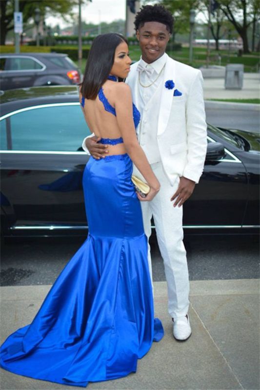 Simple White Three Piece Wedding Groom Suit | Shawl Lapel Prom Suit