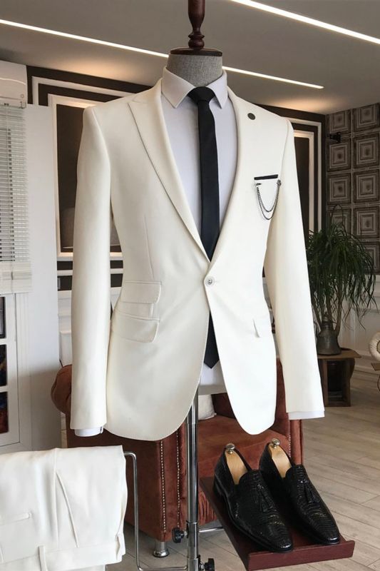 Ian Hot White Point Lapel One Button 3 Flaps Business Men Suit