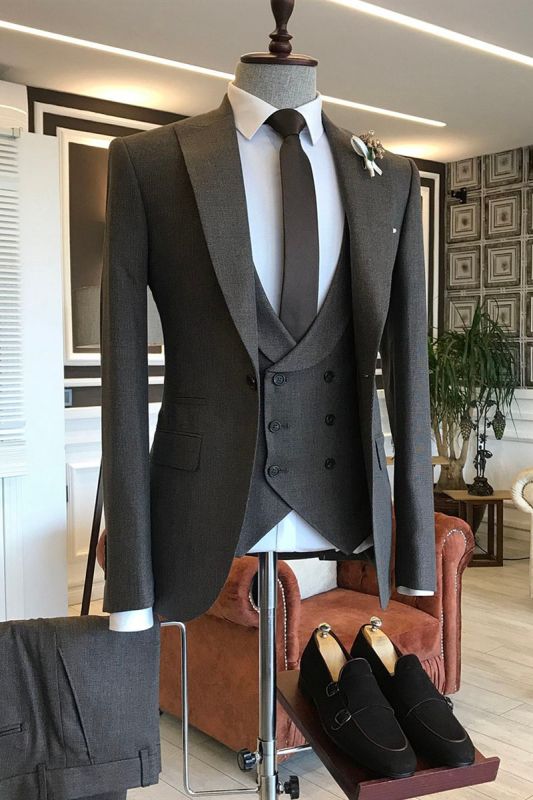 Ingram Trendy Dark Brown Three Piece Point Lapel Formal Men