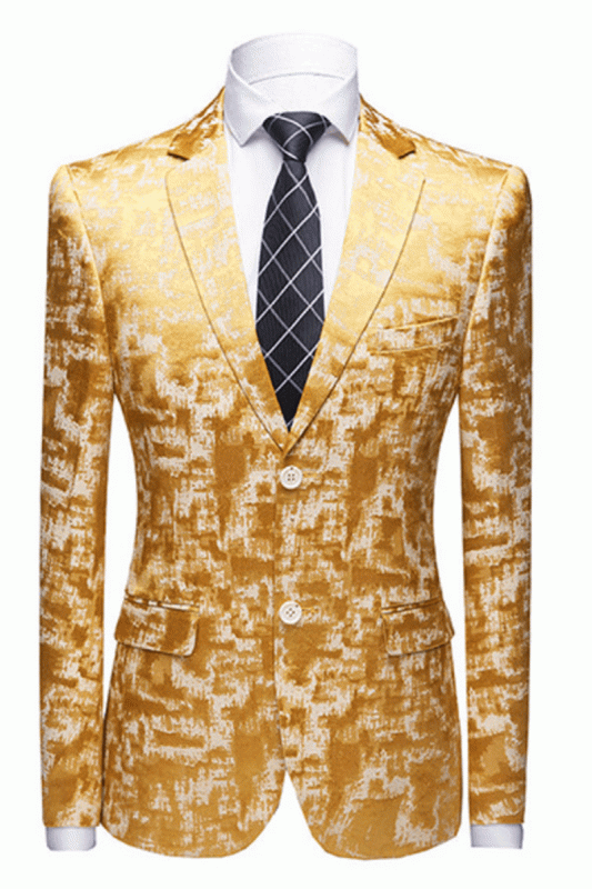Special Printed Bright Gold Notched Lapel Men Suits For Prom