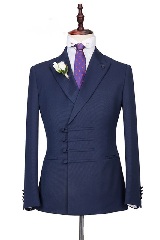 Roman Deep Navy Point Lapel Buckle Best Fit Men Formal