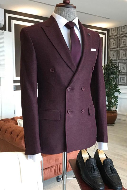 Nathan Burgundy Double Breasted Men Custom Business Suit