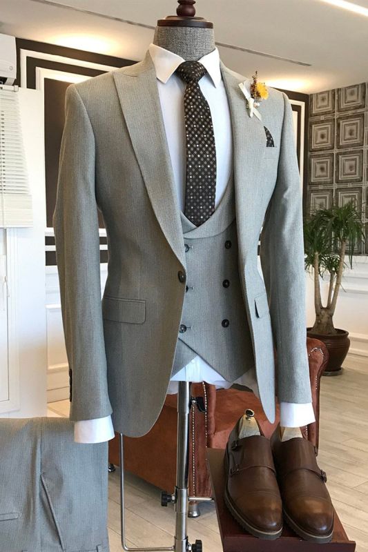 Leo Fashion Light Grey Pointed Lapel Best Men Business Occasion Suit