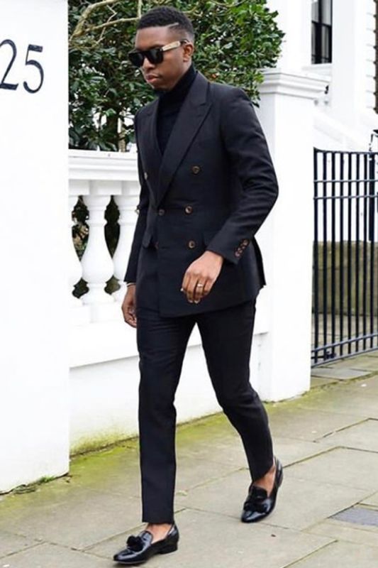 Christian Black Point Lapel Double Breasted Fashion Men Suit