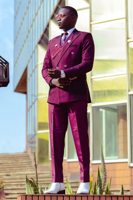 Fashion Plum Peasked Lapel Double Breasted Prom Men Suits