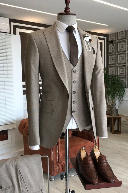 Jeffrey Formal Brown Three Piece Slim Fit Business Men Suit