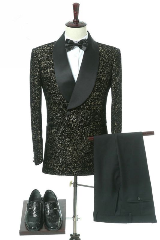 Garrett Black Slim Shawl Lapel Double Breasted Wedding Groom Suit