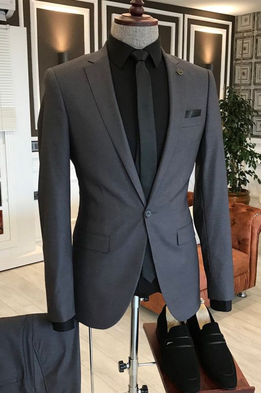 Labels Black Notched Lapel One Button Slim Suit Men Business