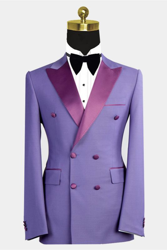 Nickolas Fashion Point Lapel Purple Custom Double Breasted Men Suit