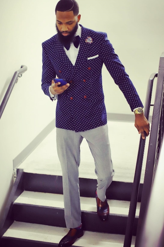 Gentleman Purple Shawl Lapel Double Breasted Dot Mens Prom Two Suits