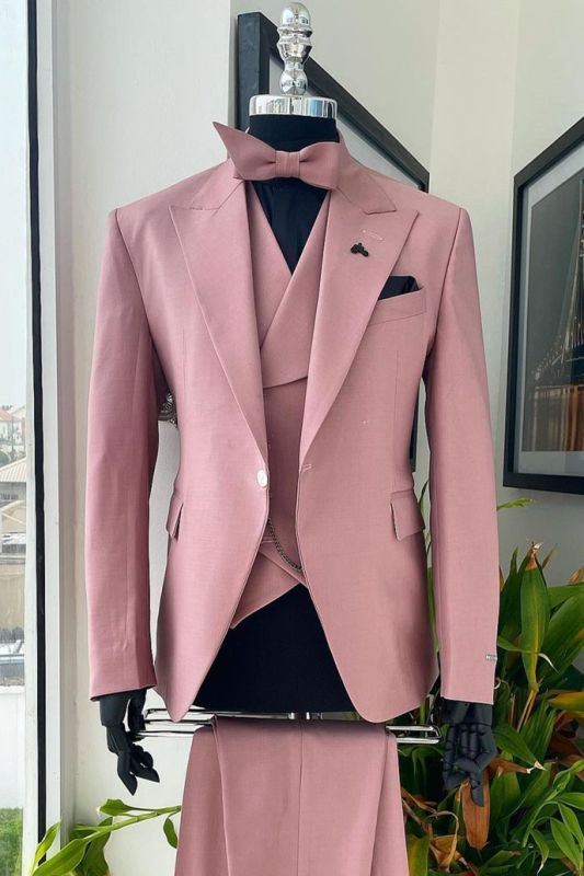 New Fashion Brady Dusty Pink Peaked Lapel Three Pieces Prom Suits