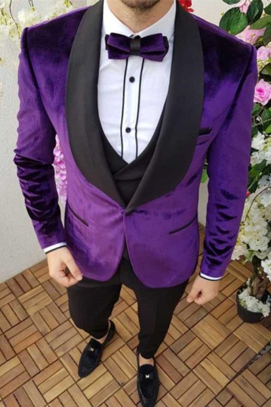 Formal Party Suit Suit Men | Purple Black Cape Lapel Velvet Smoking Tuxedo