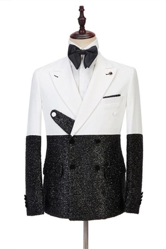 Kenneth White And Sparkle Double Breasted Fashion Slim Fit Prom Men Suits Online