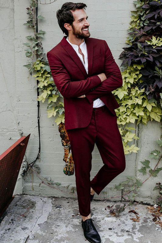 Chad Regular Burgundy Point Lapel Fashion Two Piece Slim Fit Prom Suit
