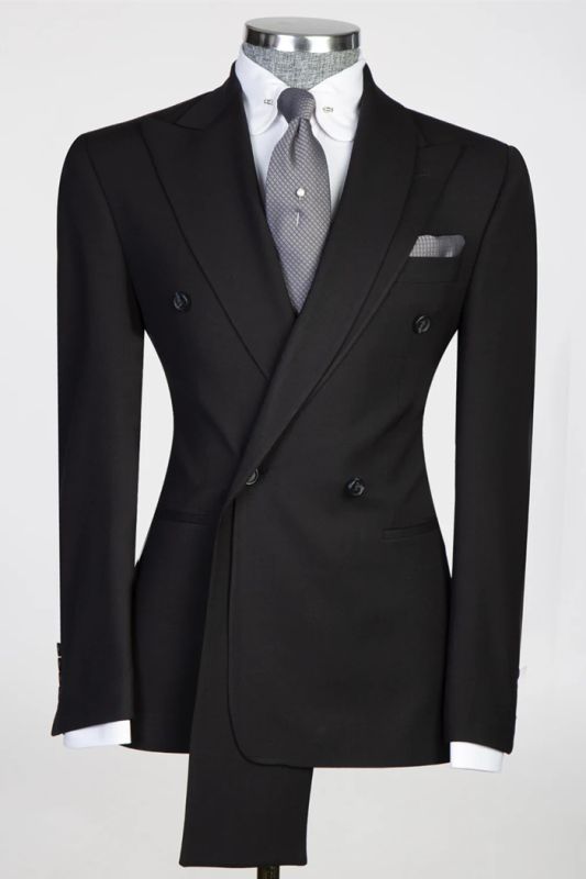 Slim Black Peaked Lapel Double Breasted Bespoke Two Piece Prom Suits