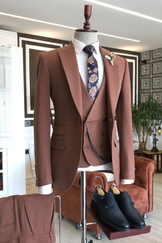Herbert Fashion Burgundy Three Piece Point Lapel Men Business Suit