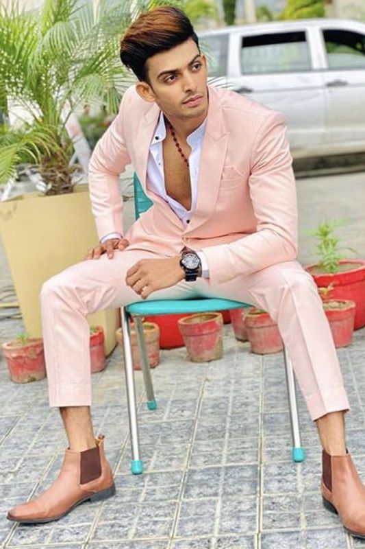 Men Tommy Pink Pointed Lapel Slim Fit Prom Costume