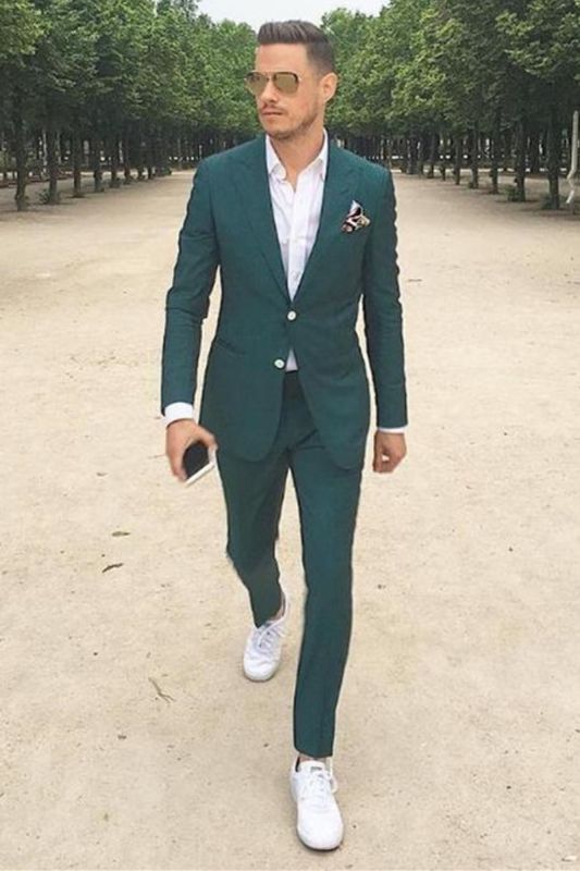 Byron Dark Green Pointed Lapel Slim Fit Men Prom Suit