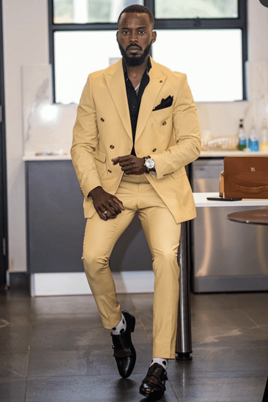 Yandel New Yellow Double Breasted Point Lapel Men Suit