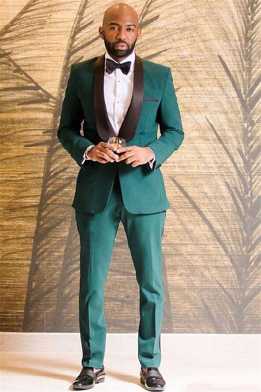 Anthony Dark Green One Button Black Shawl Lapel Wedding Groom Suit Online