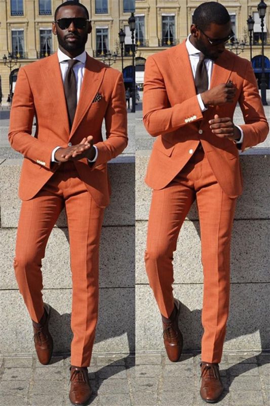 Orange Slim Fit Men Suit | Point Collar Prom Suit