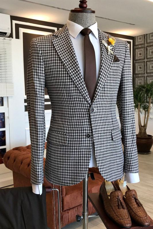 Louis Classic Black Check Two Button Business Men Suit