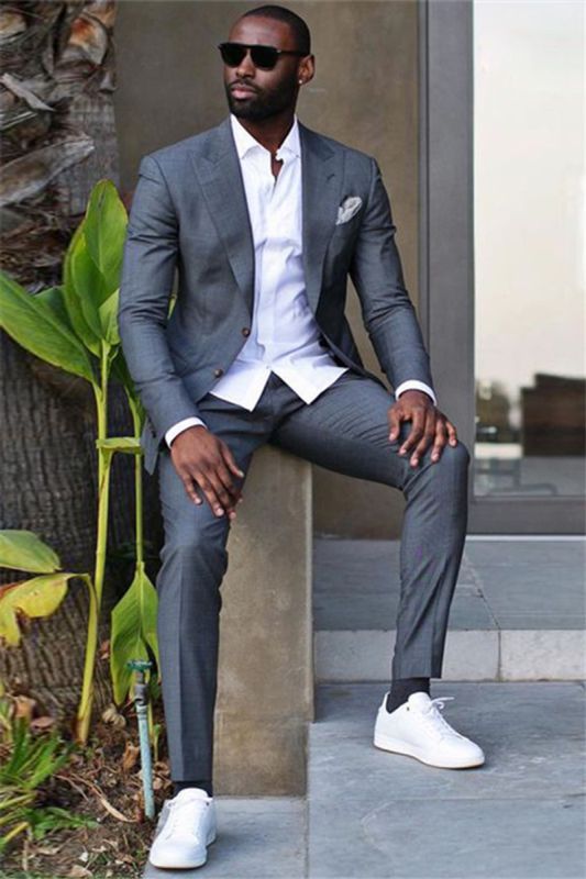 Caleb Dark Grey Pointed Lapel Slim Fit Stylish Formal Business Men Suit