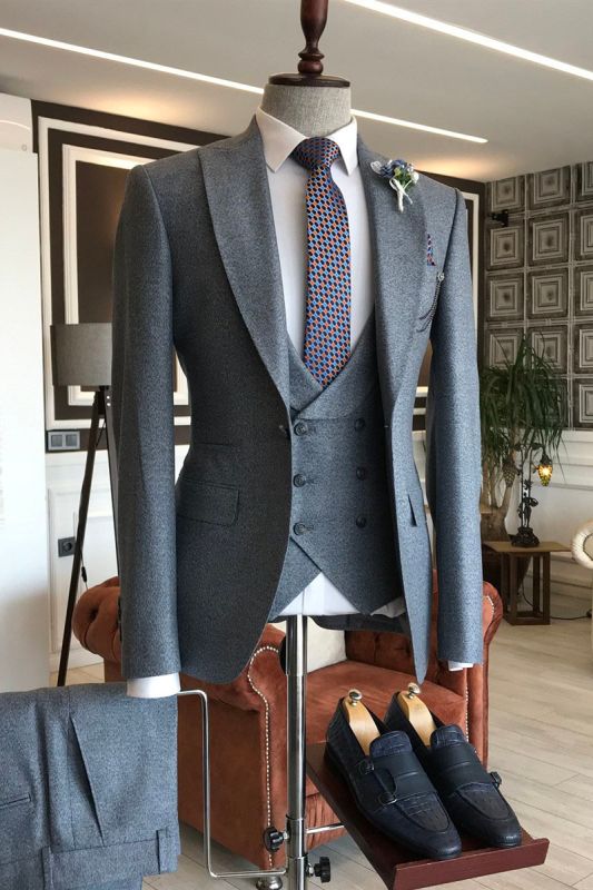 Dark Grey Three Piece Point Lapel One Button Formal Business Suit