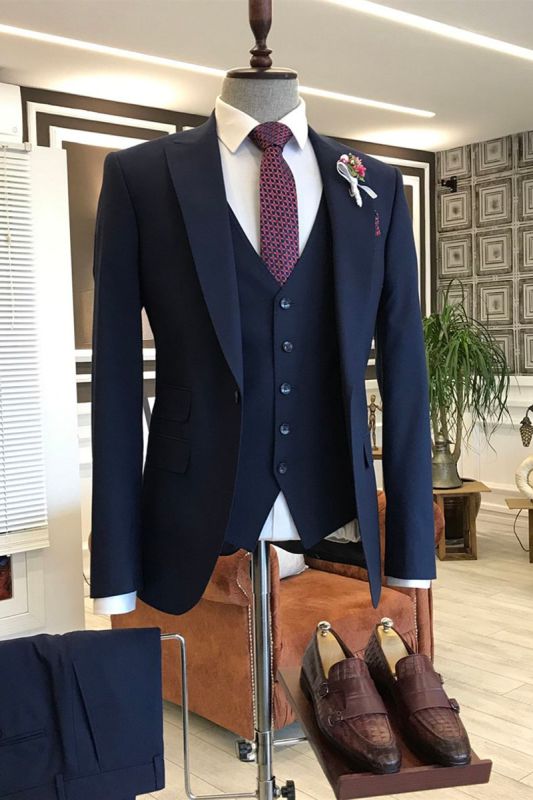 Joyce Modern Navy Pointed Lapel Slim Fit Men Business Suit