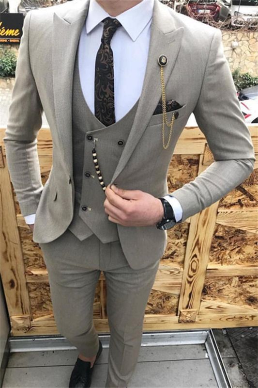 Italian Style Men | Point Collar Slim Fit Three Piece Grey Suit