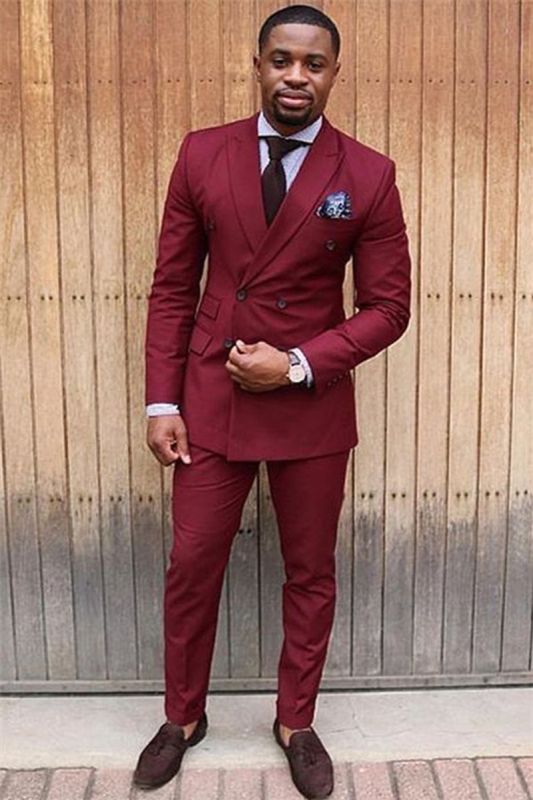 Fashion Red Double Breasted Point Lapel Men Blazer