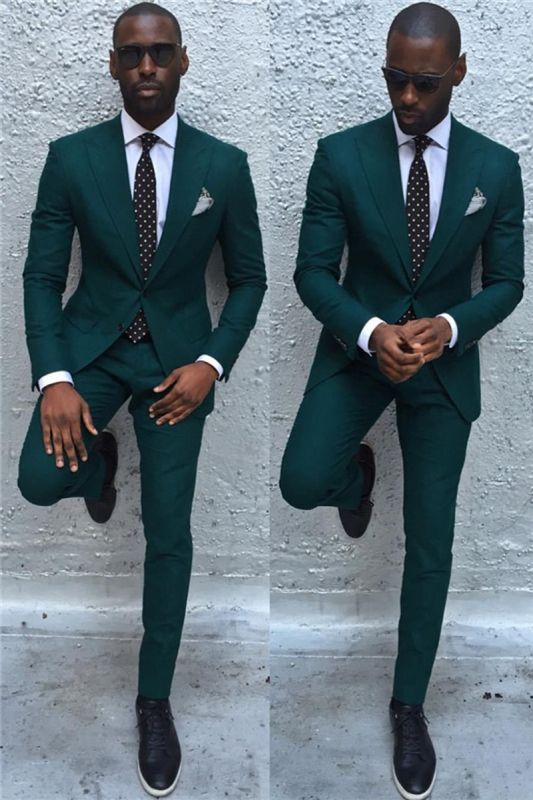 Hunter Dark Green Slim Fit Men Business Suit | New Arrival Spire Laple Prom Suit