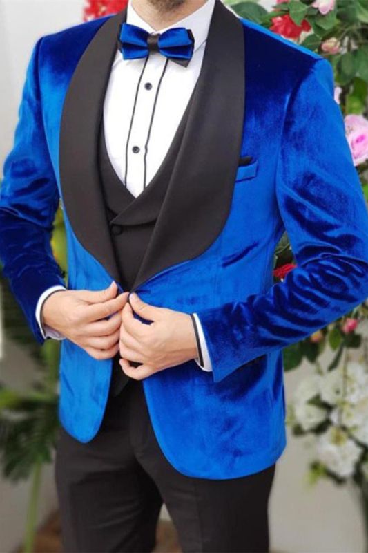 Classic Royal Blue Velvet Smoking Men Suit | Elegant Three Piece Party Ball Suit Online