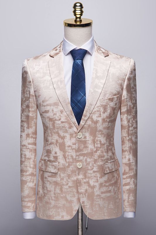 Unique Printed Champagne Pink Notched Lapel Men Suits For Prom