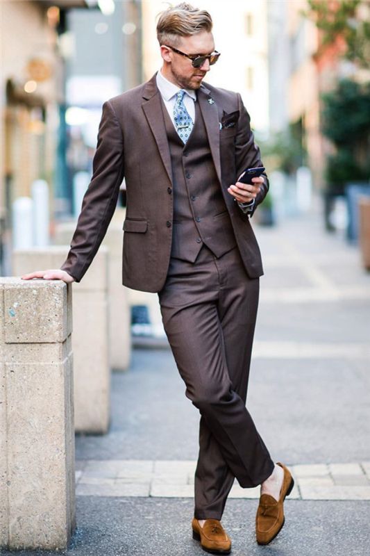 Handsome Brown Tailored Men Suit | Two Button Formal Business Suit