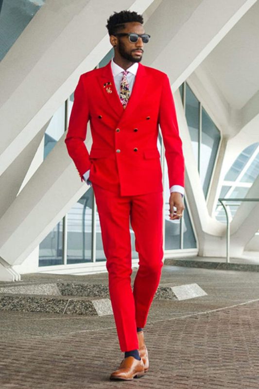 Skyler Red Tape Collar Double Breasted Men Prom Suit