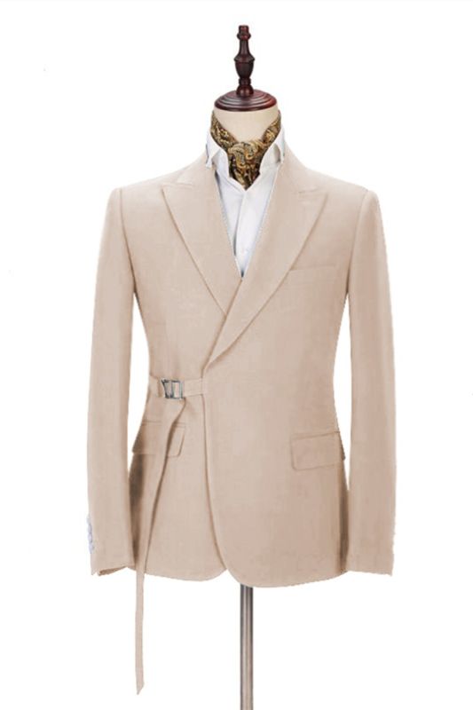 Cozy Champagne Men Casual Suit For Summer | Buckle Button Formal Groomsmen Suit For Wedding