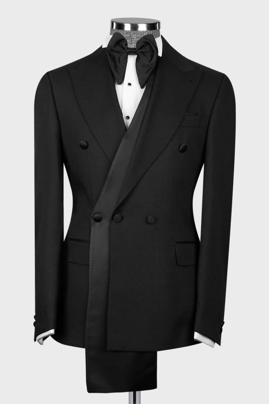 Stylish Black Double Breasted Mens Formal Suit Wedding Tuxedo