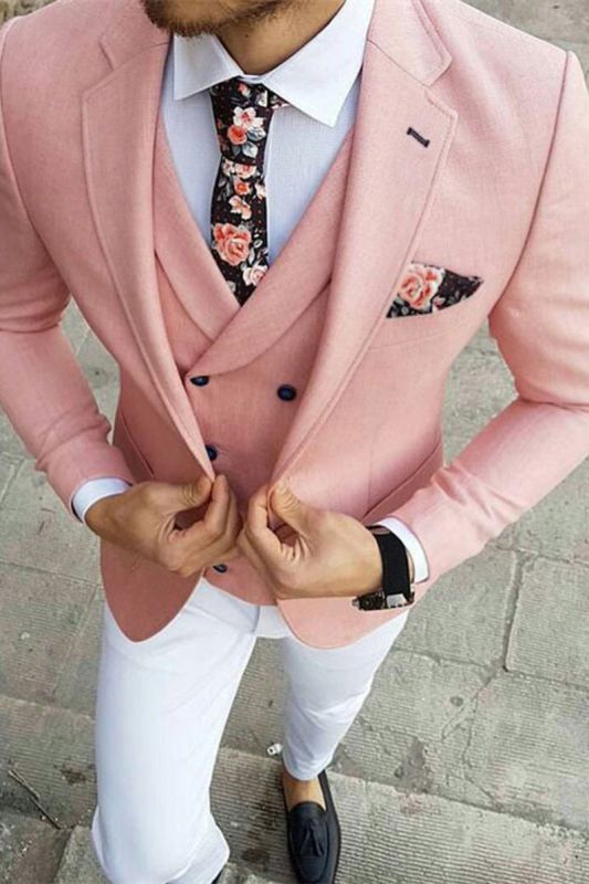 Reese Pink Three Piece Slim Fit Notch Lapel Prom Men Suit