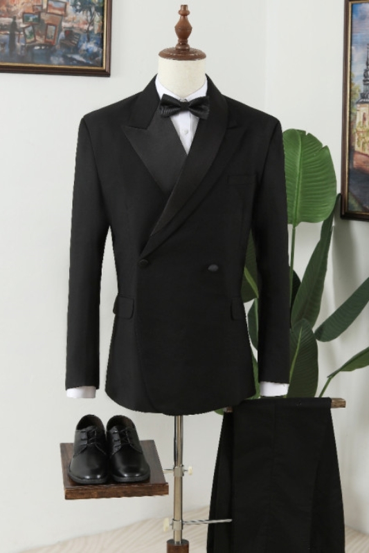 Gentleman Classical Black Peaked Lapel Double Breasted Prom Men Suits