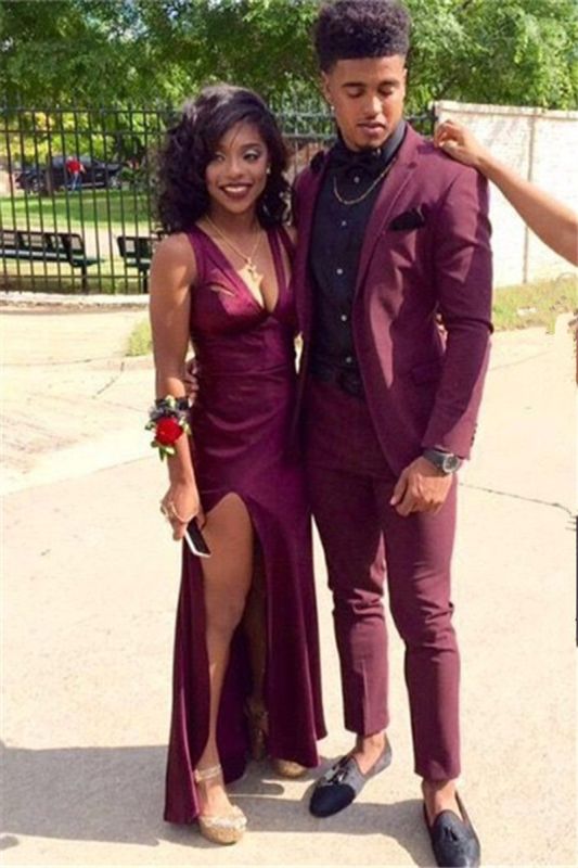 Custom Burgundy Two Piece Slim Prom Men Suits Online